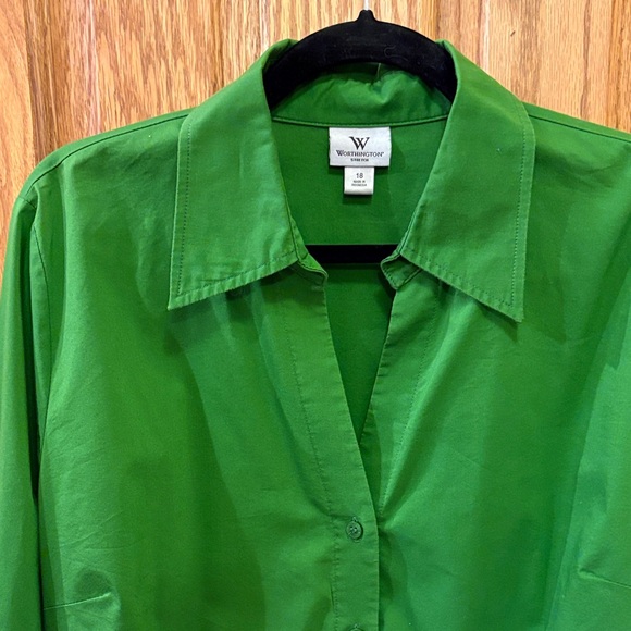 Worthington Vibrant Green Stretch Button-Down Shirt - Picture 3 of 9